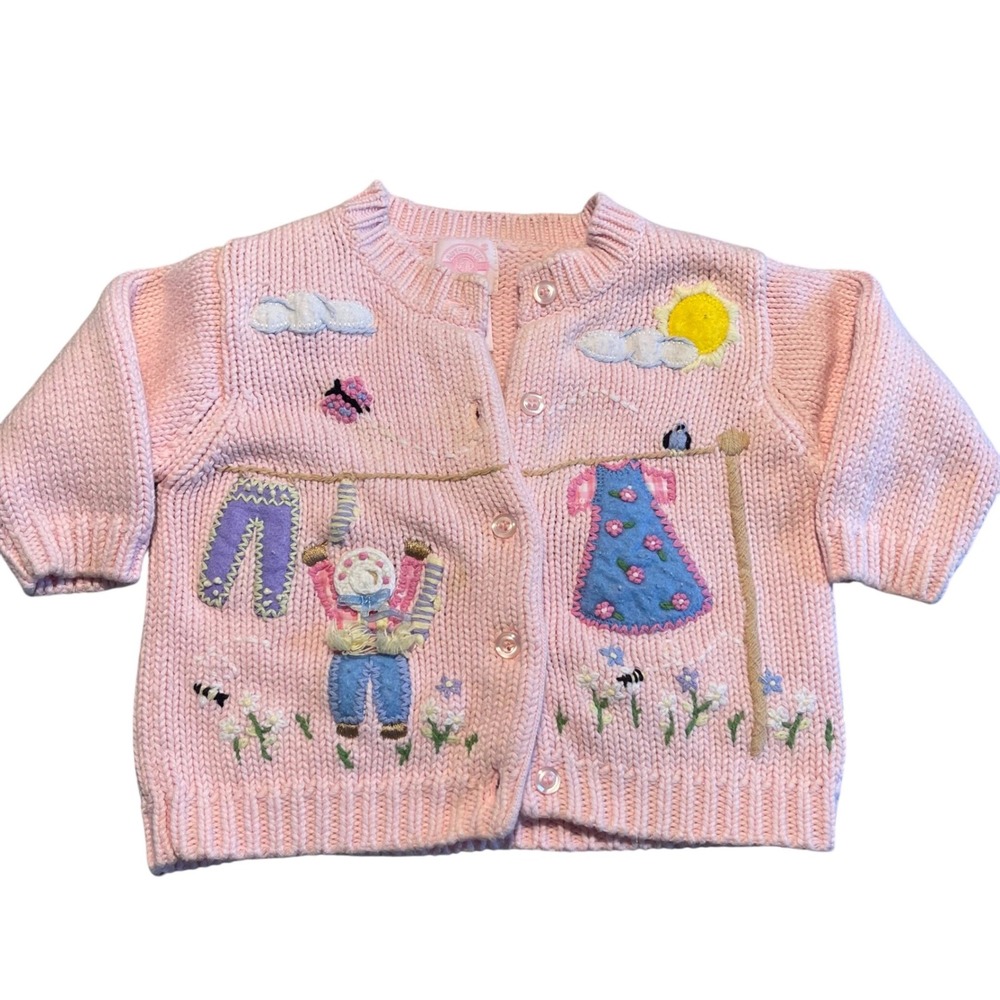 Authentic Kids Cardigan Baby Girl 9/12M Pink Cottagecore Embroidered Laundry Day